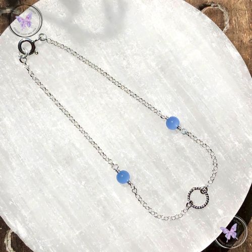 Blue Chalcedony Silver Chain Bracelet